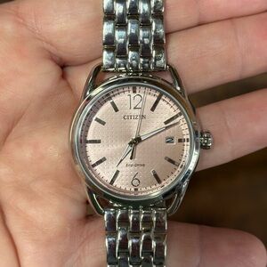 Citizen Eco-Drive Pink Dial Silver Bracelet Watch